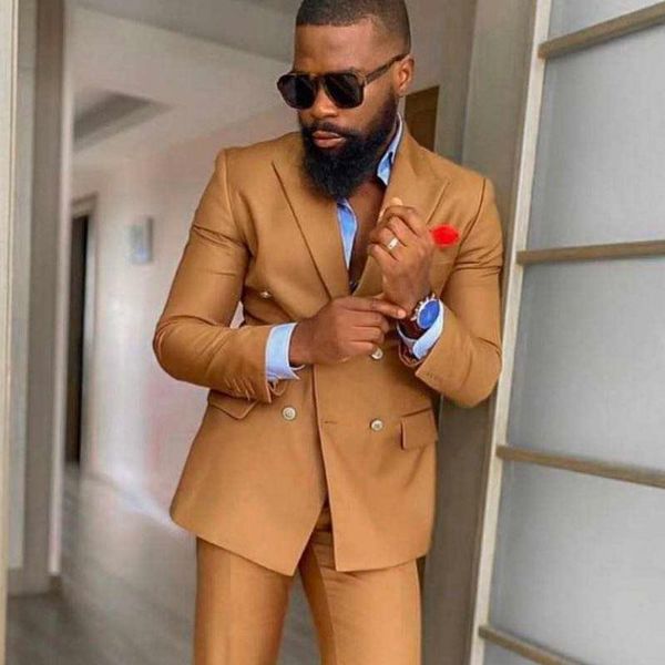 

men's suits & blazers brown double breasted wedding men slim fit with peaked lapel african groom tuxedo for dinner party 2 pcs fashion, White;black