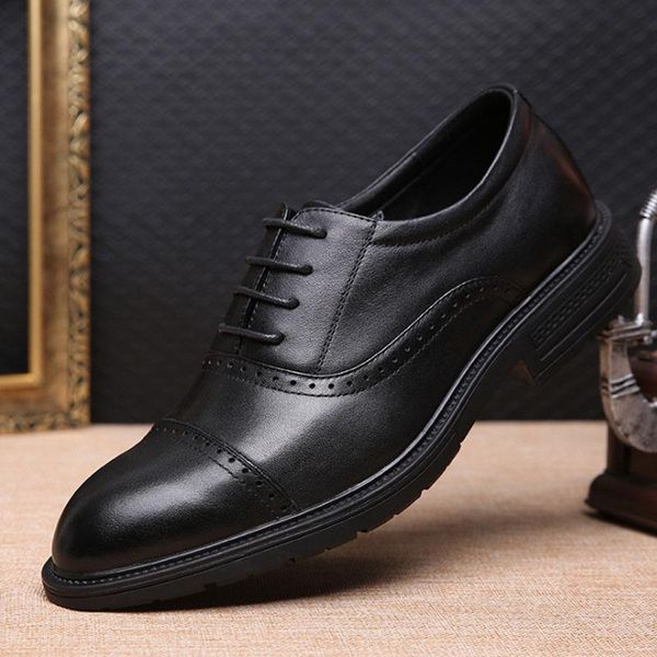 

dress shoes men's layer cowhide soft leather business casual marriage, Black
