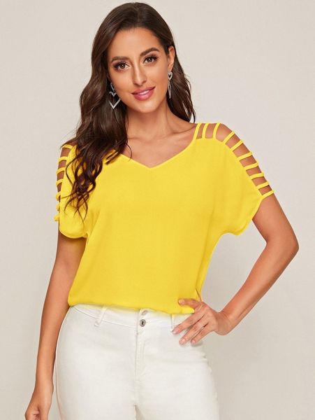 

ladder cutout batwing sleeve p5y8#, White
