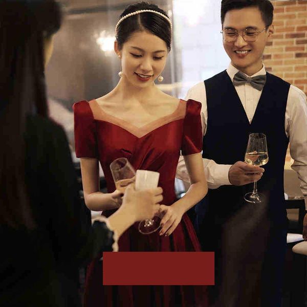 

ethnic clothing burgundy satin evening party gown women backless bandage cheongsam chinese bridal wedding dress elegant vestidos large size, Red