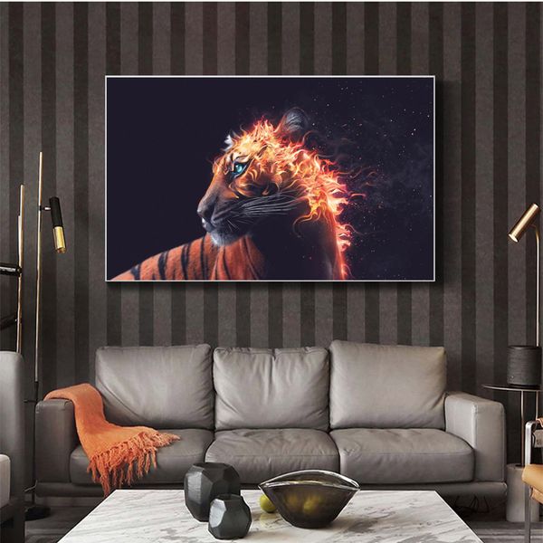 Pintura de lona Posters de tigre e impressões Animal imagens de parede de parede para sala de estar moderna decoração de casa