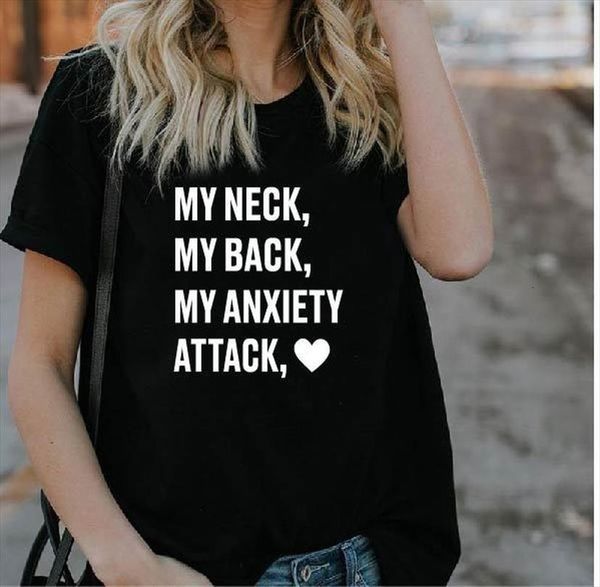 

my neck back anxiety mens t shirts attack heart print men short sleeve o loose tee, White;black