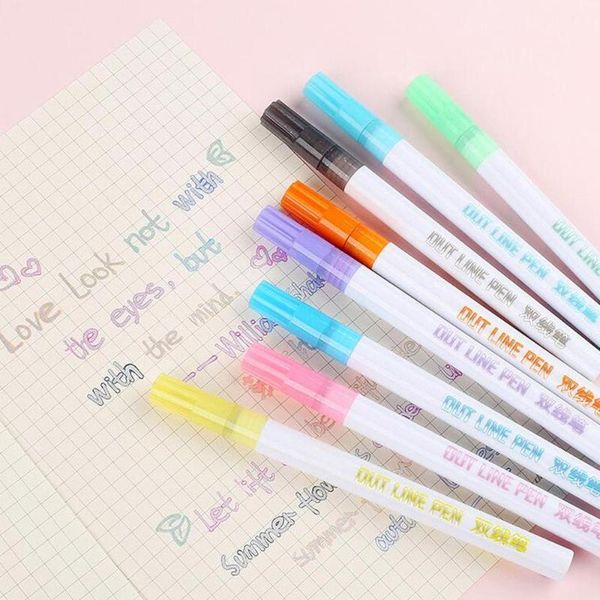 

highlighters 8pcs/set double line fantasy fiber head fluorescent marker pen highlighte diy, Black;red