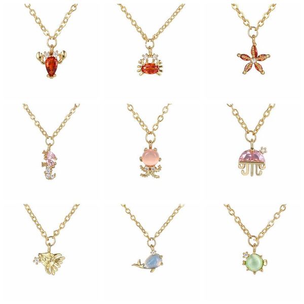 

chains mc ocean life women necklace with colorful zircon starfish lobster crab dolphin ocs jellyfish 2021 trend choker, Silver