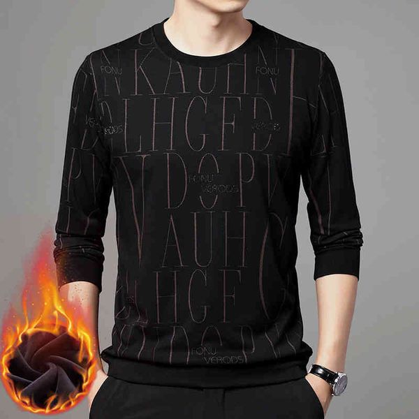 

round neck sweater autumn and winter trend pullover sports men's cloth bottomed shirt plush thickened men's wear, Black