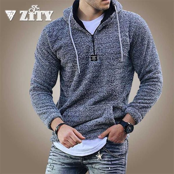 

men fleece faux fur sweatshirt casual hoodie mens warm streetwear pullover stand collar zipper sweatshirts male clothing 220124, Black