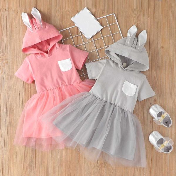 

girl's dresses lovely girls casual button short sleeve easter ears hoodie tulle princess dress baby vestidos for 18m-5y, Red;yellow