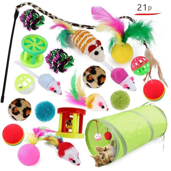 

cat toys pet toy channel funny stick mouse ball 21 pieces set value combination