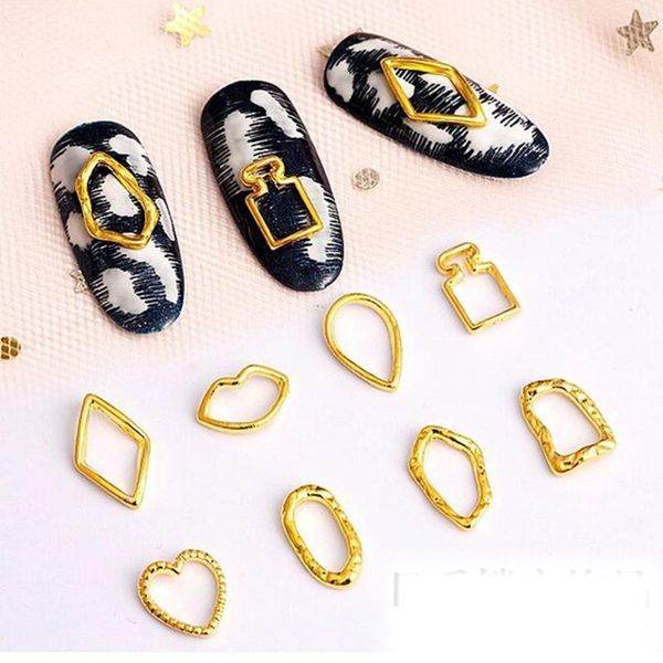 

nail art decorations 20pcs/set japanese accessories metal frame sticker irregular hollow alloy decoration, Silver;gold