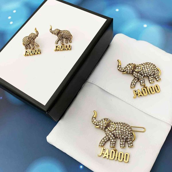 

special offer 70% off luxury jewelry family's 2021 new inlaid elephant and earrings female dijia net red elephant brooch hairpin, Golden