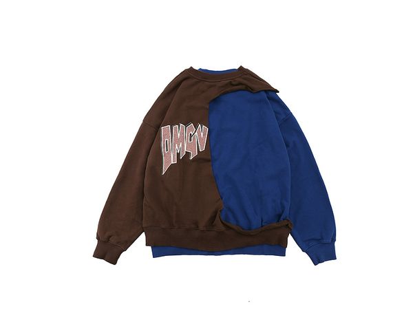 

2021 winter letter print patchwork tear pullover hip-hop high street oversize crewneck men women couple 100% cotton sweatshirts, Black