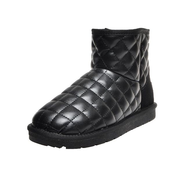 

boots woman brand snow 2021 winter fashion girls waterproof plaid rhombus shoes plus size female ankle boot flat botas feminina, Black