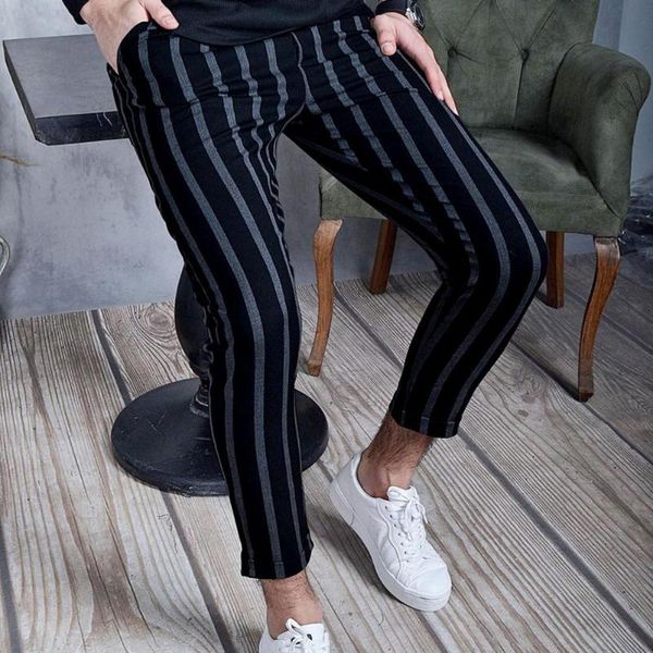 

men's pants men casual thin sweatpants striped drawstring trousers high street closure streetwear slim fit pockets, Black