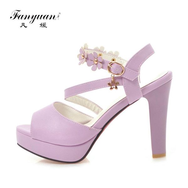 

dress shoes fanyuan fashion star buckle strap sandals summer concise platform women casual flower ankle high heels, Black