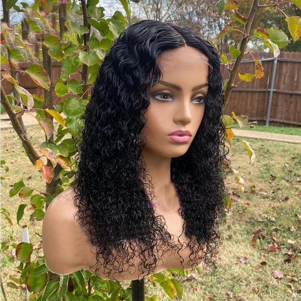 

glueless soft kinky curly wigs black color lace front synthetic wig with baby hair natural hairline for women cosplay1