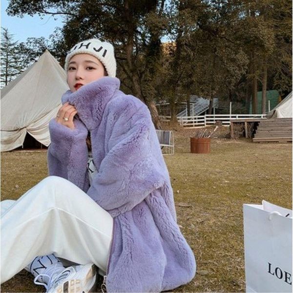 

women's fur & faux women 2021 winter coat female fluffy warm plush jackets fashion long sleeve lapel overcoat ladies outerwear c654, Black