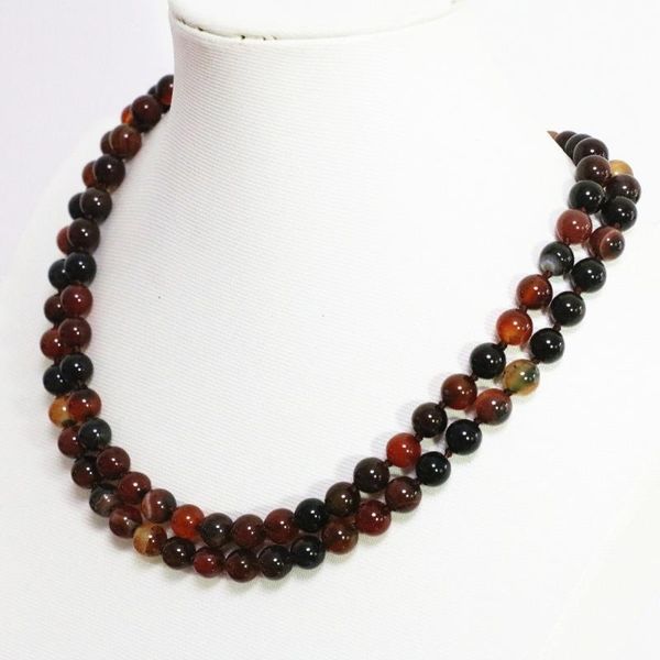 

unique multi-color dream carnelian onyx stone agat 8mm 10mm charms round beads long chain women necklace jewelry 36inch b1470 chains, Silver