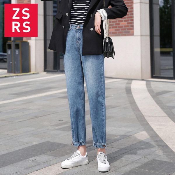 

women's jeans zsrs fashion pants loose mom 2021 trousers high waist was thin wild blue denim harlan