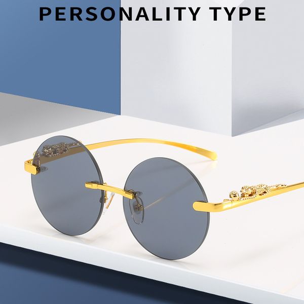 

designer 2021 stereo leopard head sunglasses men's frameless new fashion optical glasses sunglasses, White;black