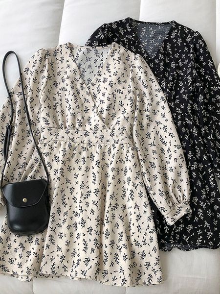 

casual dresses roupas femininas vestidos florais vintage femininos 151e, Black;gray