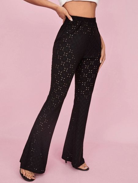 

cut out high waist flared leg pants b4pf#, Black;white