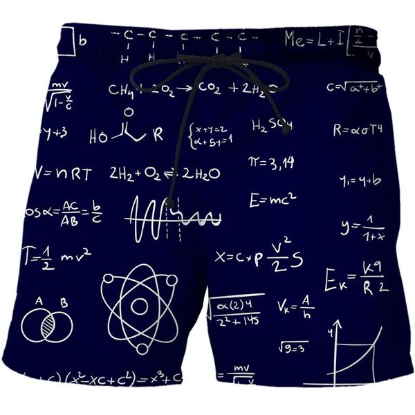 

men's shorts men summer mathematical formula beachwear quick dry trousers causal drawstring sportwear male 3d printing short homme, White;black