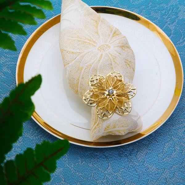 

6pcs alloy hollow flower napkin ring holder for wedding party west dinner table decoration buckle circle rings