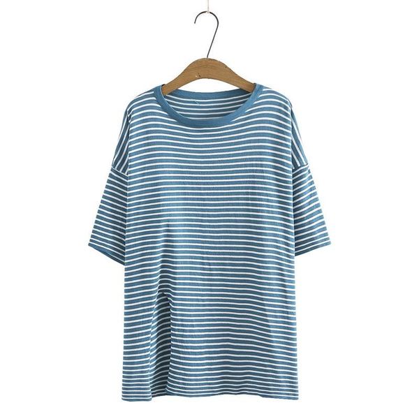 

plus size t-shirt women's summer tshirts short sleeve striped with slit, Black