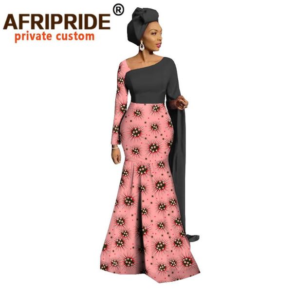 

afripride african print maxi dress for women tailor made floor length trumpet cotton with headwrap a2025001 casual dresses, Black;gray