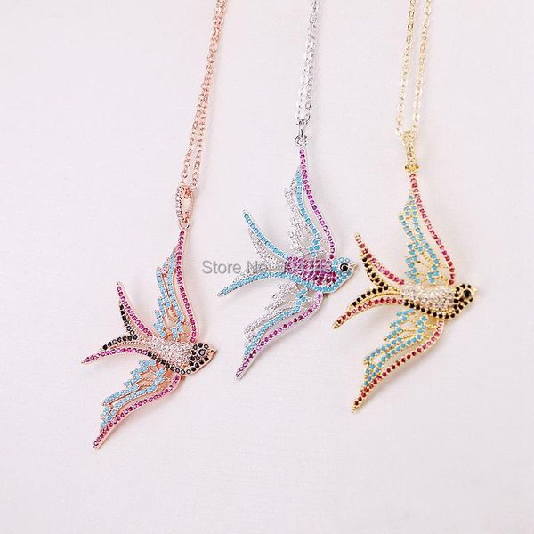 

pendant necklaces 5 strands zyz179-0895 fashion women cz bird jewelry micro pave multicolor zircon swallow charm chain necklace, Silver