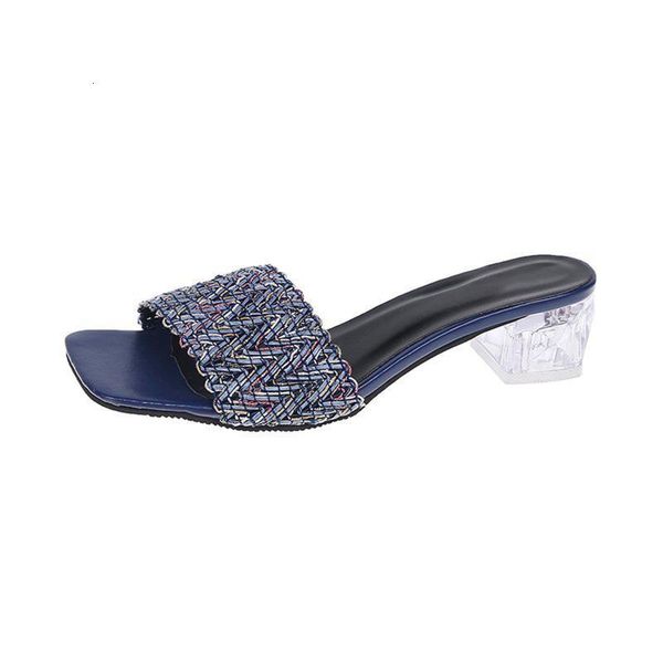 

slippers square toe summer women transparent heel sequin middle shoes flip flop bohemia beach #lr3 cvjj, Black