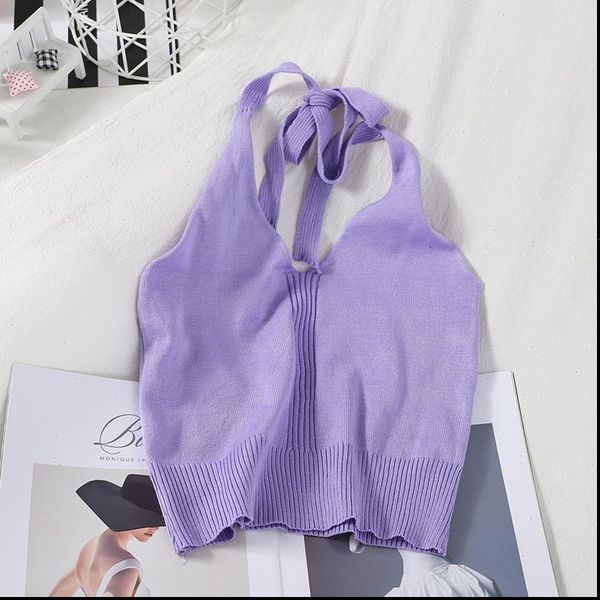 

women tank crop halter drawstring camisoles solid skinny for summer, White