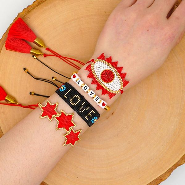 

red star miyuki bracelets for women turkish evils eye letter love set boho jewelry friends gift pulsera mujer ned 2021 charm, Golden;silver