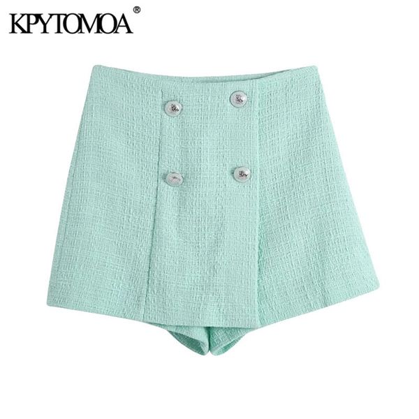 

women chic fashion with buttons tweed shorts skirts high waist side zipper female skorts mujer 210420, White;black