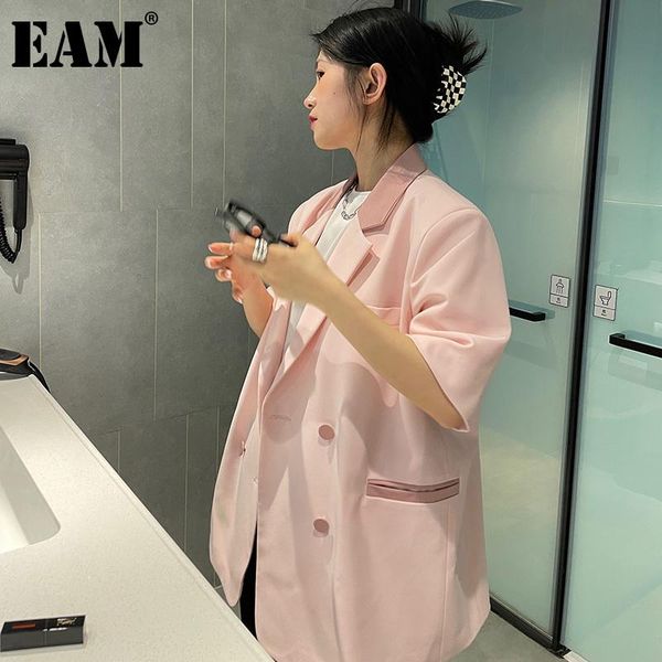 

women's suits & blazers [eam] women pink color brief big size blazer lapel half sleeve loose fit jacket fashion tide spring summer 2021, White;black