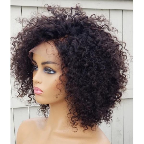 

lace wigs eversilky kinky curly 360 front remy human hair for africa american women 180density u part 13x6, Black;brown
