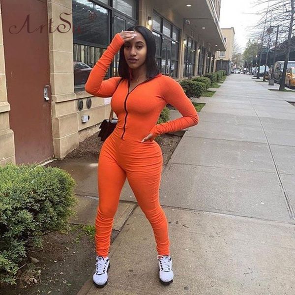 

women's jumpsuits & rompers turtleneck front zipper skinny jumpsuit women long sleeve one piece female running fitness outfits streetw, Black;white