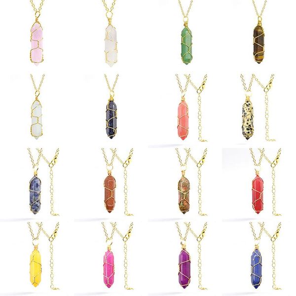 

pendant necklaces fashion crystal necklace jewelry exquisite natural stone hexagonal column, Silver