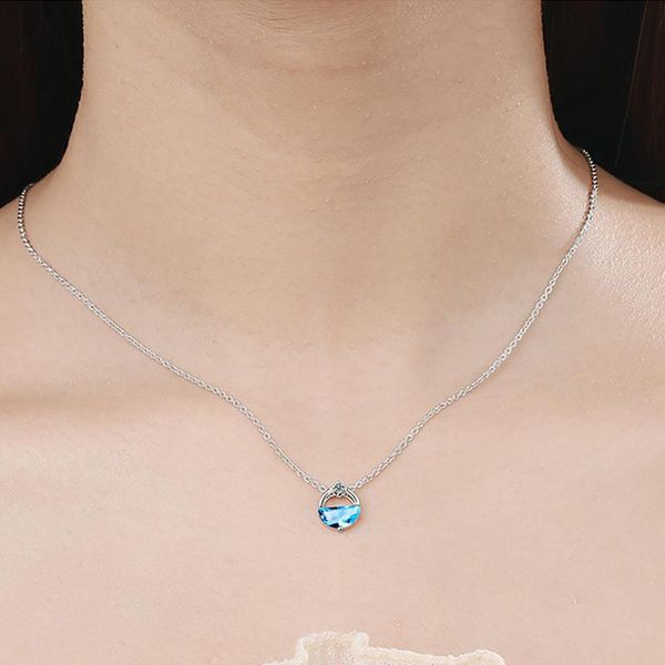 

pendant necklaces korean trend women's zircon clavicle chain necklace charming lady wedding blue white crystal fashion party jewelry gi, Silver