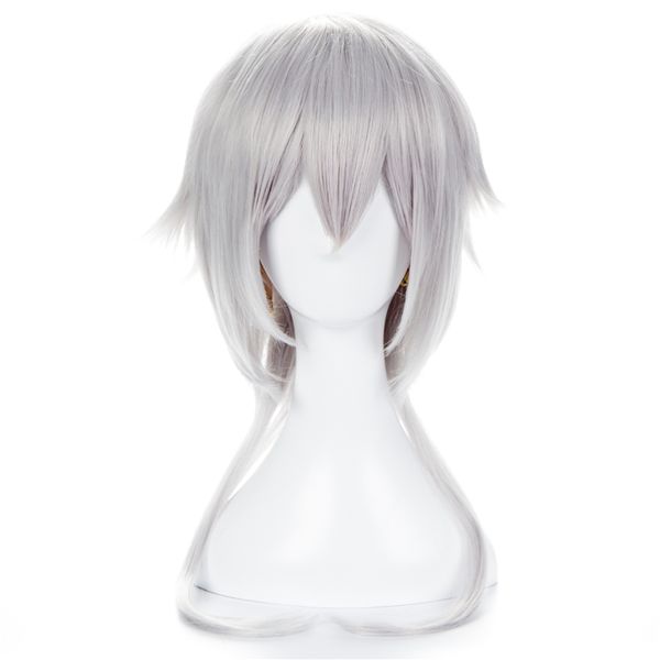 

anime bungo stray dogs fukuzawa yukichi silvery white heat resistant synthetic hair cosplay costume wig + wig cap, Black