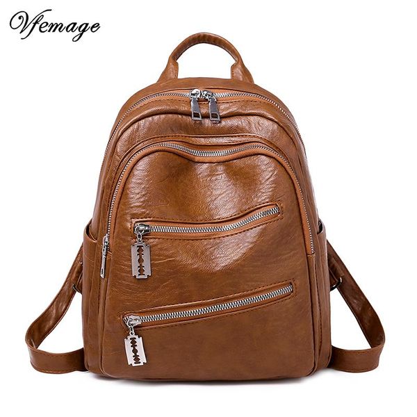 

backpack vfemage casual women soft pu leather female bag solid large capacity ladies school bags for students sac a dos