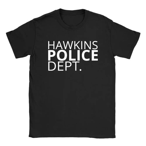 

Hawkins Police Dept Mens T-Shirt Strangers Things Top Gift, White;black
