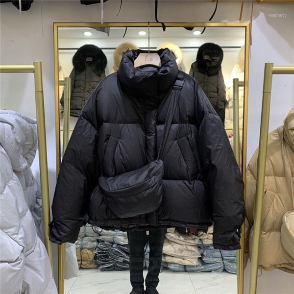 

women's down & parkas winter ultra light stand collar short jacket women 90% white duck coat loose warm outwear+inclined shoulder bag, Black