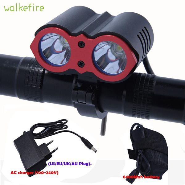 

bike lights bicycle front light super bright 5000lm 2* xm-l2 for mtb headlight head lamp +rechargeable 6400mah 18650 battery pack