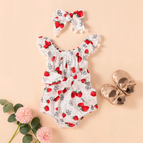

clothing sets born infant baby girls bodysuit summer cute off shoulder strawberry fruit floral tassels butterfly bow romper outfits 0-24m, White
