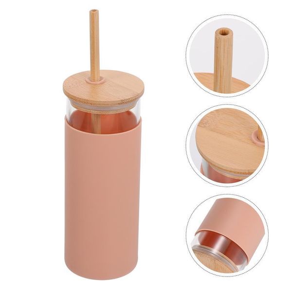 

bamboo lid water cup exquisite glass drinking with straw silicone cover mugs