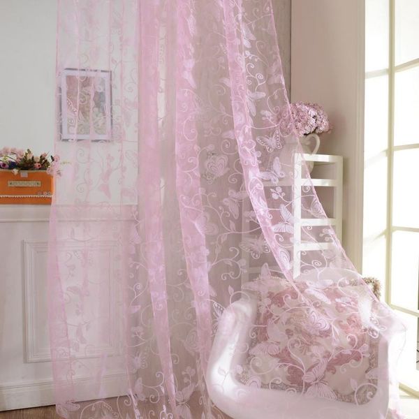 

curtain & drapes curtains thread salon tulle window living room filament butterflies door rod pole style 95cm*200cm