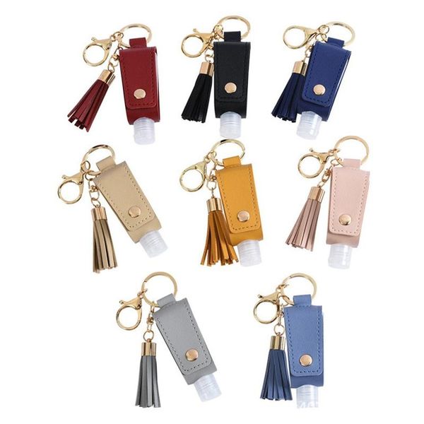 

10pcs 30ml prtable disinfectant gel bottles leather holder botes hidroalcolico rellenable llavero hooks & rails