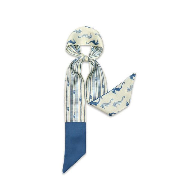 

scarves 2021 summer small fresh silk scarf female narrow strip handbags decorative ribbon skinny for women, Blue;gray