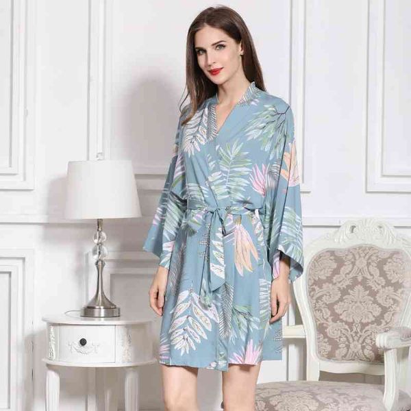 

women's sleepwear summer cotton ladies single robe home clothes comfortable fresh floral printed long-sleeved s with strap female, Black;red